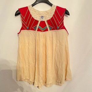 Ivy Jane Ivory Embroidered Red & Teal Tank Top